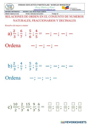 Relación de Orden con Fracciones