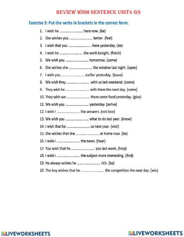 Moon E Home- Grade 8-9- Wish sentences