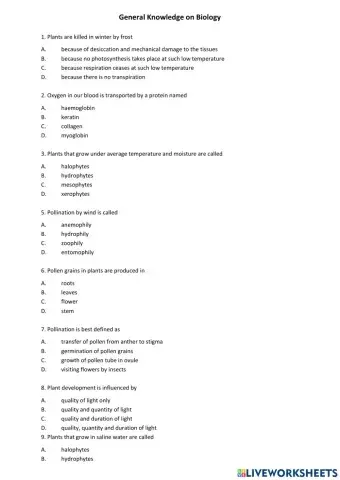General Knowledge on Biology
