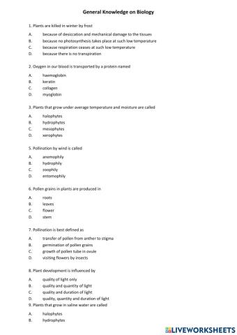 General Knowledge on Biology