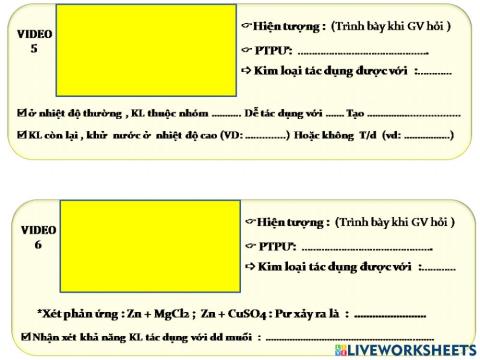 Phiếu HT TCHH kim loại