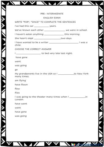 Exam preintermediate, english