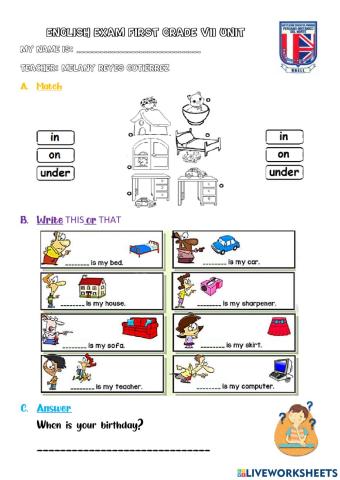 First Grade Exam VII Unit