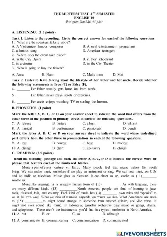 MIDTERM TEST- 1ST SEMESTER