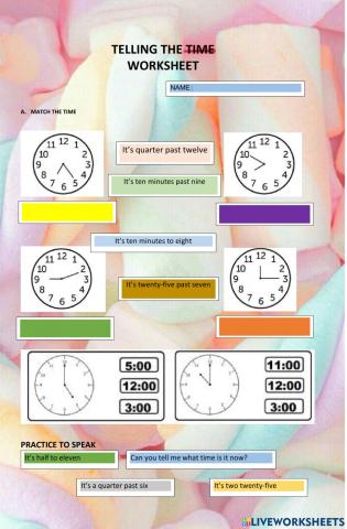 Telling the time worksheet
