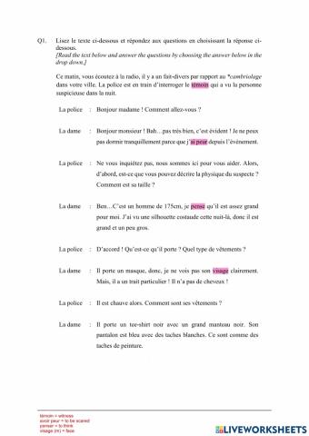 Comprehension Ecrite page 1