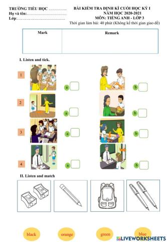 Đề kiểm tra HKII môn Anh lớp 3