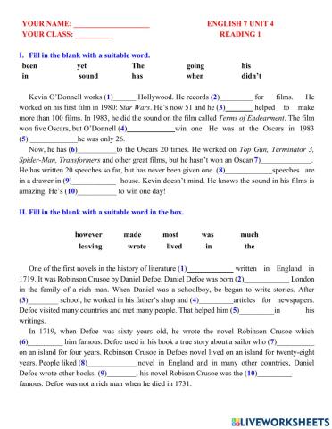 Engish 7 unit 4 reading 1