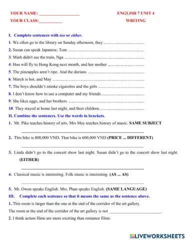 English 7 unit 4 writing