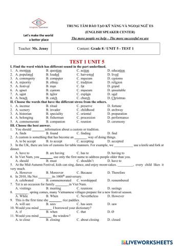 G8 - Unit 5: TEST 1 (01.12)