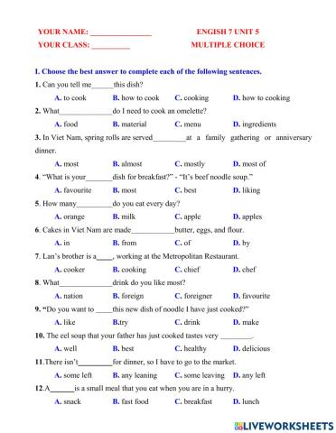 English 7 unit 5 multiple choice 1