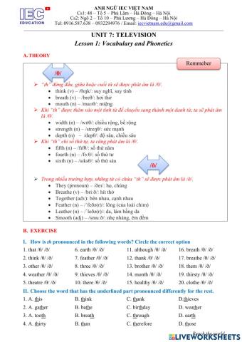 Unit 7 :Grade 6 : Television