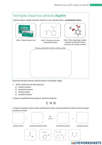 Kemijska izkaznica aspirina