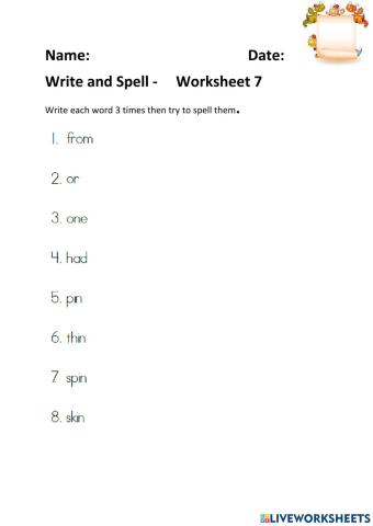 Write & Spell Worksheet 7