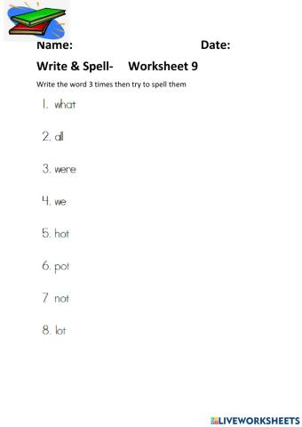 Write & Spell Worksheet 9