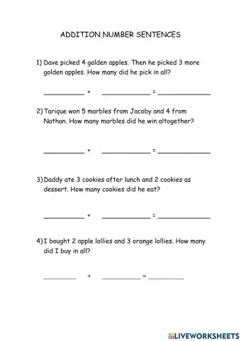 Addition Number Sentence