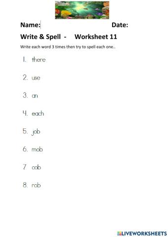 Write & Spell Worksheet 11