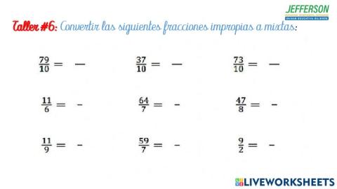 Fracciones impropias a números mixtos