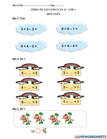 Phiếu ôn tập Toán tuần 13