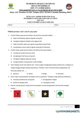 PAS PKN Kelas 5 Semester 1