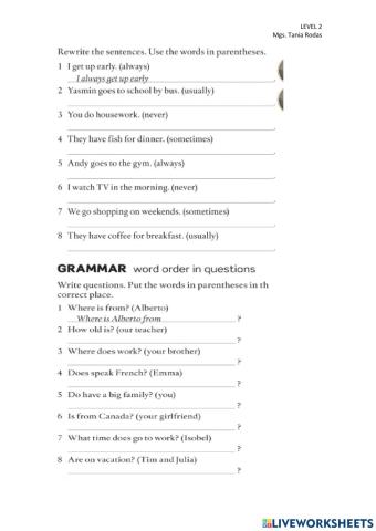 Question word order SIMPLE PRESENT