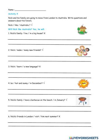 Activity 4 and 5 : Will - Won't (Page 87)