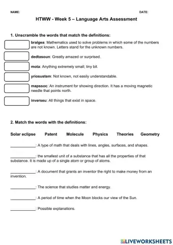 HTWW - Week 5 - Language Arts Assessment