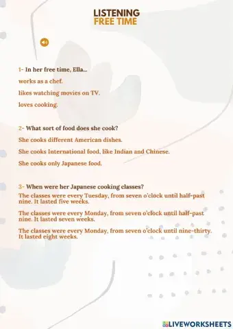 Free time - Listening Exercise