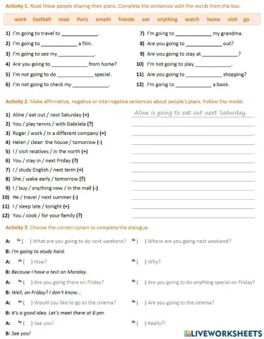 Talking about your plans for the next weekend