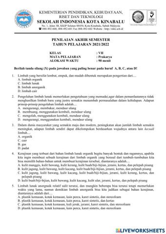 SOAL PAS Prakarya Kelas 7