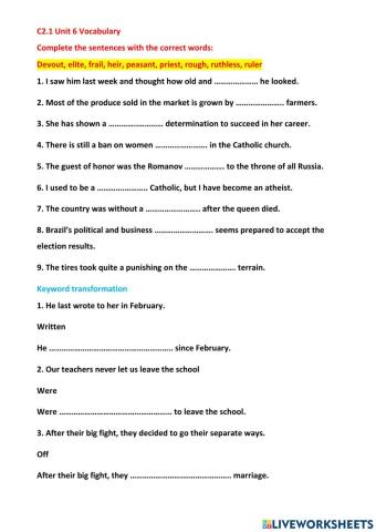 C2.1 Unit 6 Vocabulary