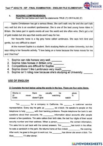 English File Elementary - Final exam