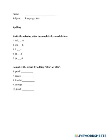 Std 4 Language Arts Test Term 1