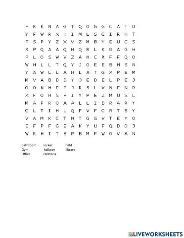 Places at school word search