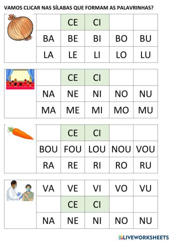 Clicando nas sílabas - ce ci