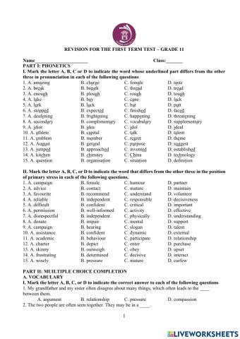 Ôn tập thi HK1 - ANH 11 - P1