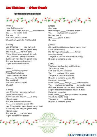 Last Christmas - Ariana Grande simple past verb listening quiz