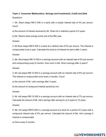 Consumer Mathematics: Savings and Investments, Credit and Debt
