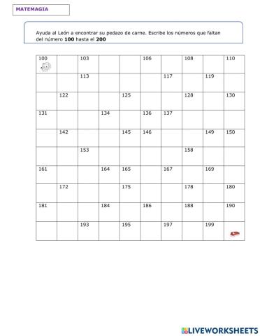 Contamos del 100 a 200