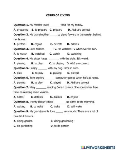 Verbs of liking & REVIEW