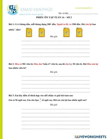 Phiếu ôn toán tuần 14 -  số 2