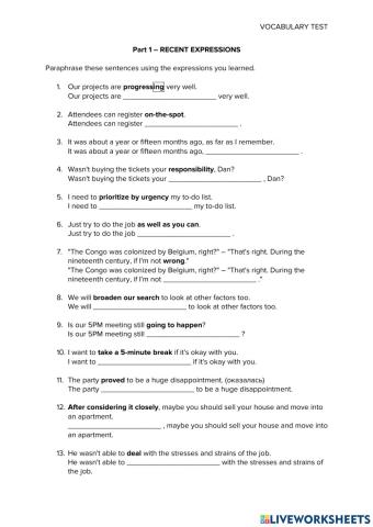 VOCABULARY TEST – PART 1