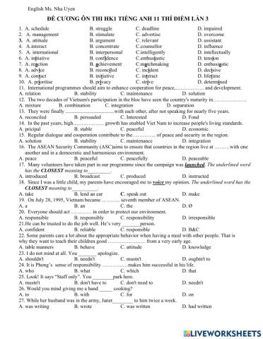 First term final test grade 11 lan 3