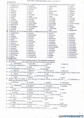Y10 Review for final term 1 test - L.Q.Đ