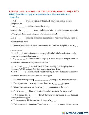 Lesson 4+5- vocabualry- teacher's handout- ĐIỆN TỬ 3