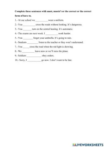 Must, mustn't, have to, don't have to