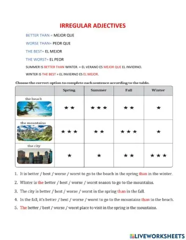 Irregular adjectives