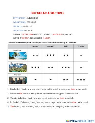 Irregular adjectives