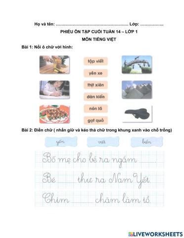 Phiếu ôn tập TV tuần 14