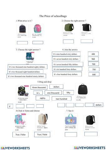 The price of schoolbags